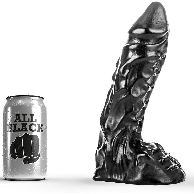 Gode texturé 23 cm avec testicules — ALL BLACK
