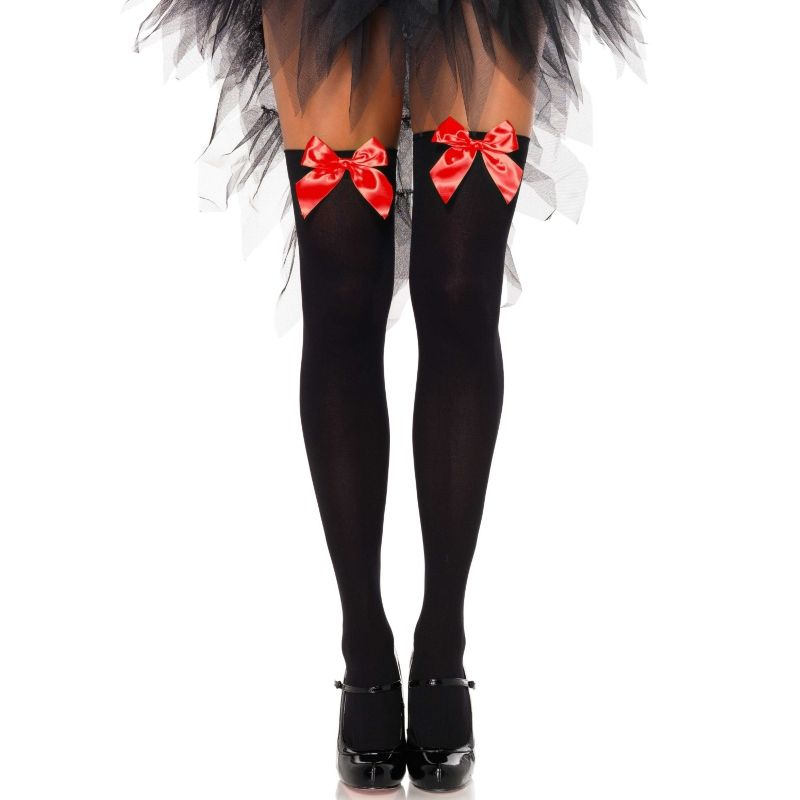 Cuisses hautes en nylon noir à nœud rouge — LEG AVENUE HOSIERY