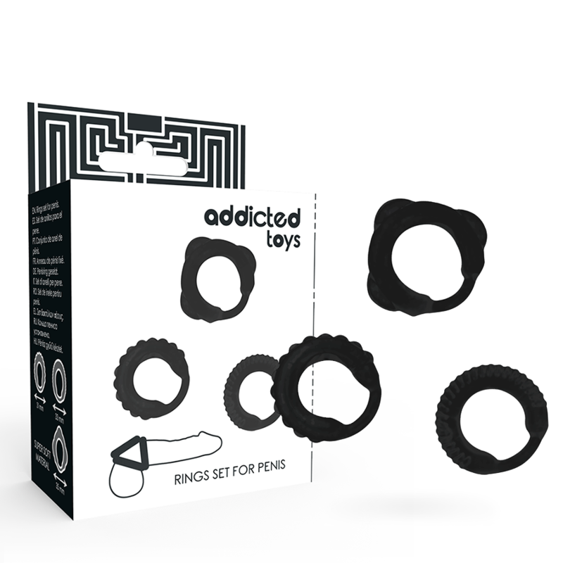 Lot de 3 anneaux de pénis noirs en silicone — ADDICTED TOYS