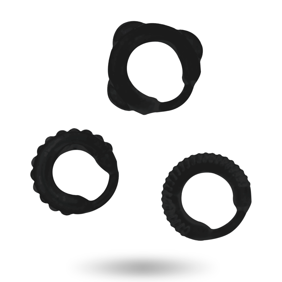 Lot de 3 anneaux de pénis noirs en silicone — ADDICTED TOYS