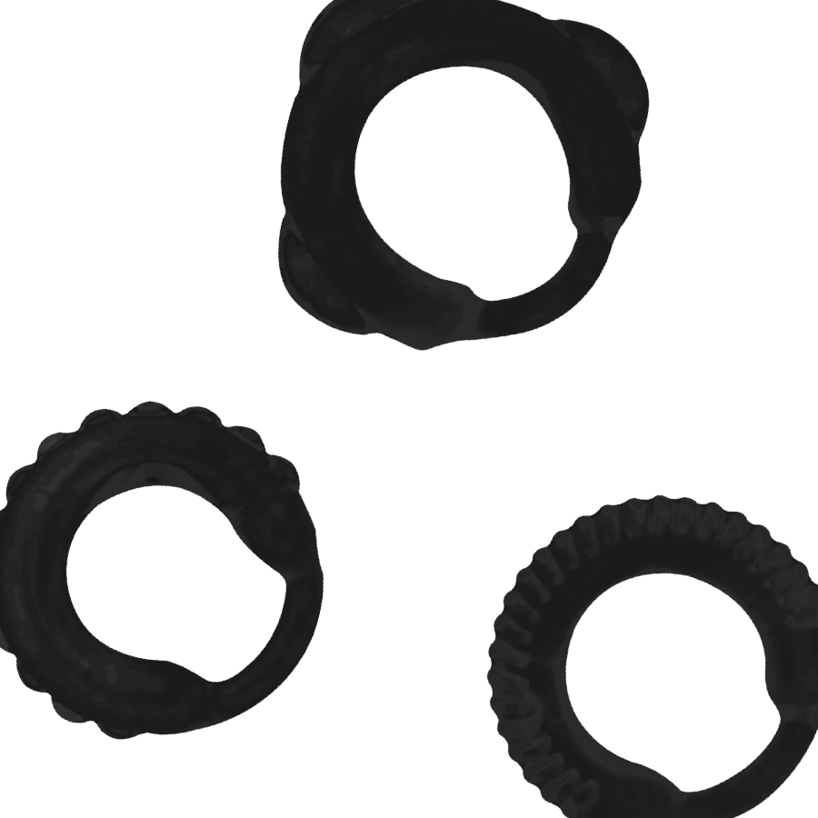 Lot de 3 anneaux de pénis noirs en silicone — ADDICTED TOYS
