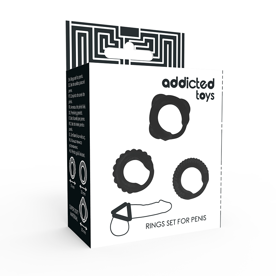 Lot de 3 anneaux de pénis noirs en silicone — ADDICTED TOYS
