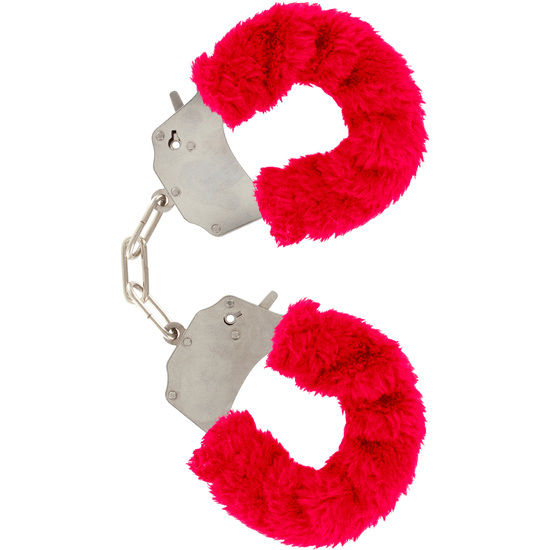Menottes en fourrure rouge avec chaîne — TOYJOY
