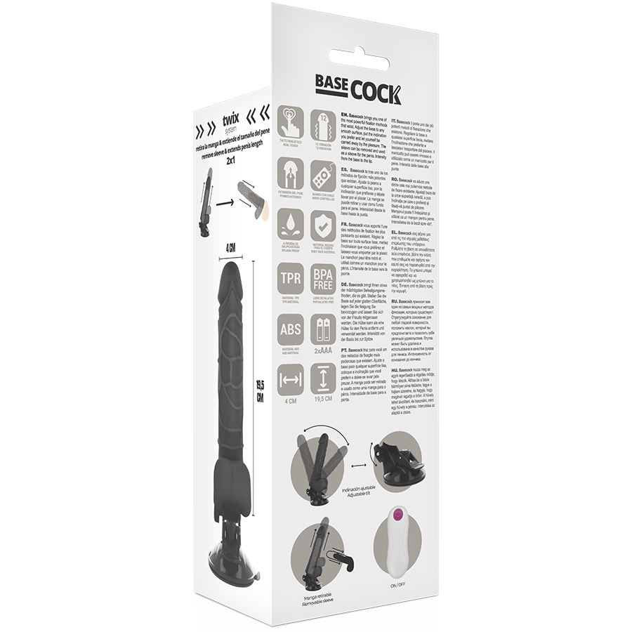 Vibrateur réaliste télécommandé avec testicules 19,5 cm — BASECOCK