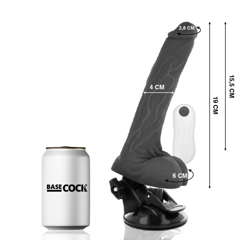 Vibrateur réaliste télécommandé noir 19 cm — BASECOCK