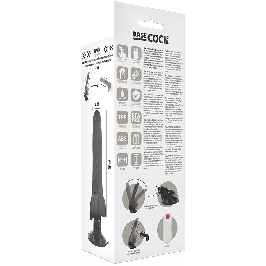 Vibrateur réaliste télécommandé noir 19 cm — BASECOCK