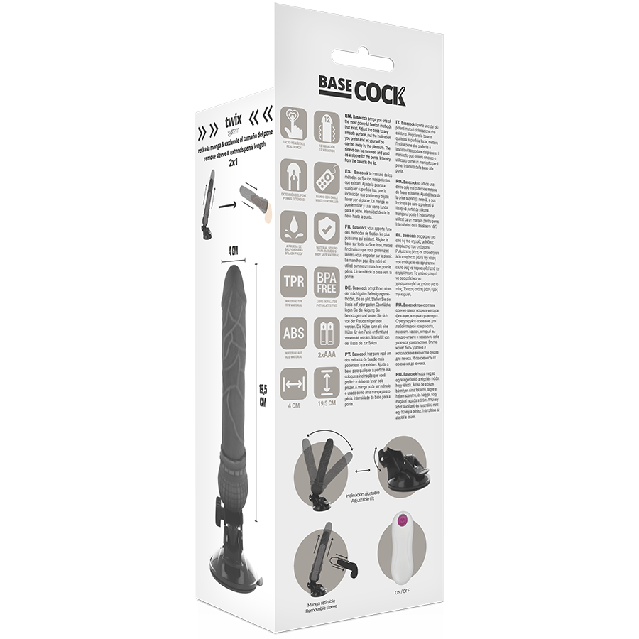 Vibrateur réaliste télécommandé noir 19,5 cm — BASECOCK
