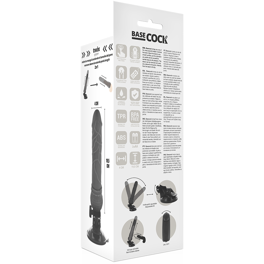 Vibrateur réaliste télécommandé noir 19,5 cm — BASECOCK