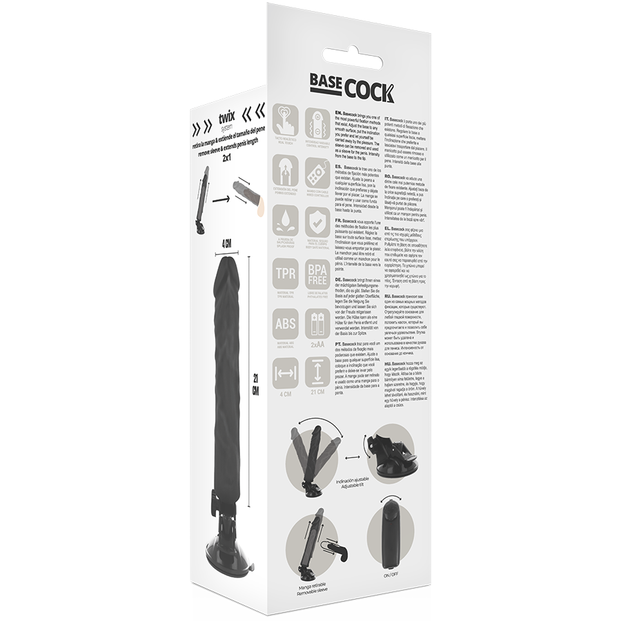 Vibrateur réaliste télécommandé noir 21 cm — BASECOCK