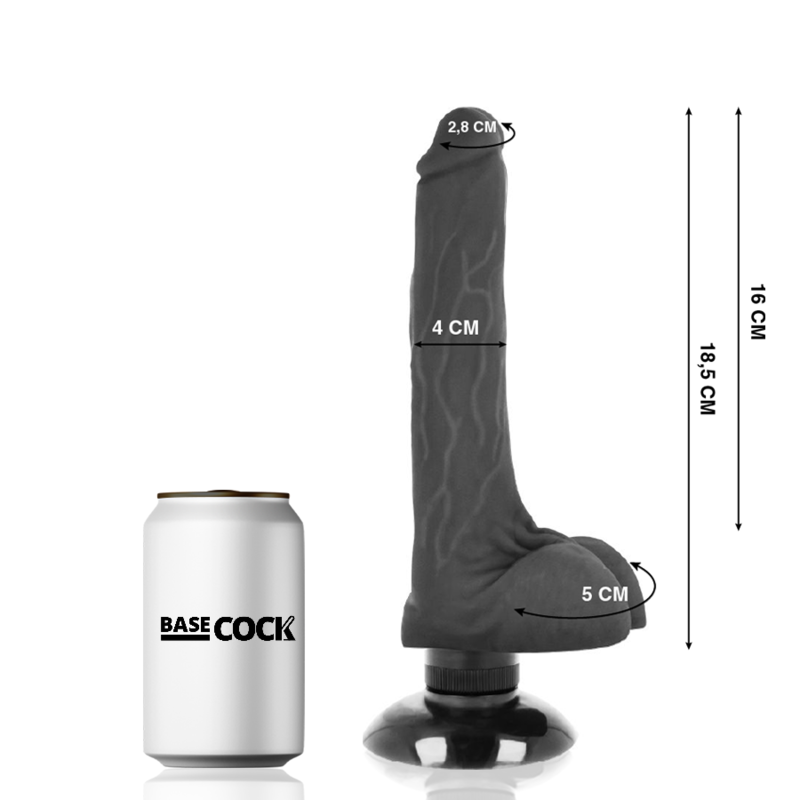 Vibrateur réaliste 2-en-1 noir 18,5 cm — BASECOCK