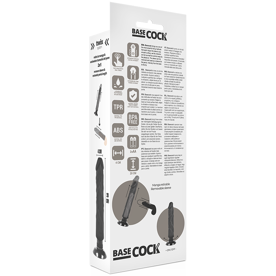Vibrateur réaliste 2-en-1 noir 20 cm — BASECOCK
