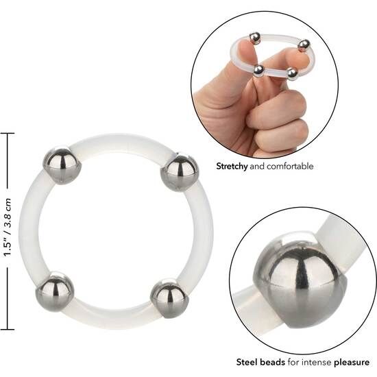 Bague de plaisir en silicone perlée et acier — CALEXOTICS