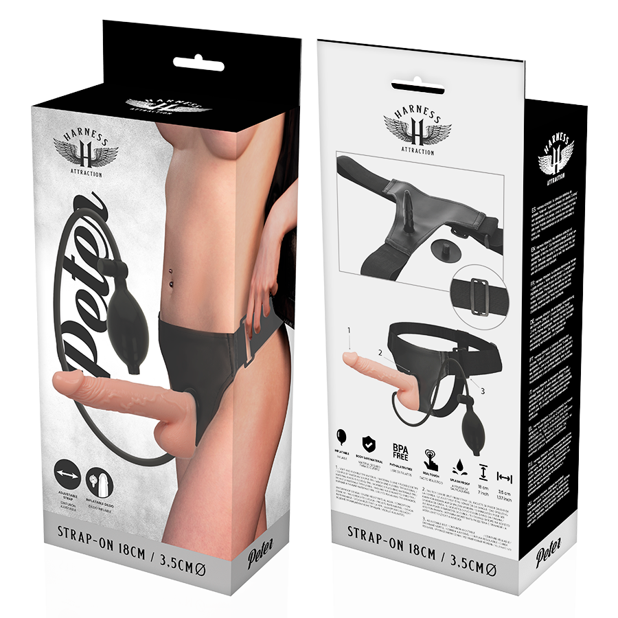 Harnais avec pénis gonflable réaliste 18 cm — HARNESS ATTRACTION