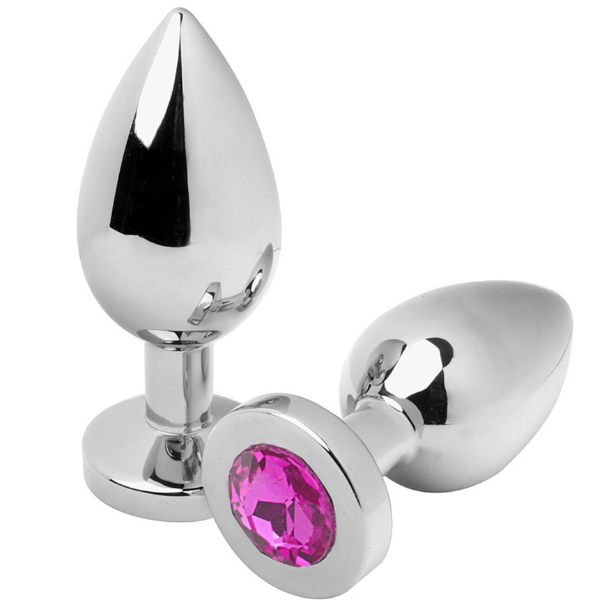 Plug anal avec cristal en acier poli, taille moyenne — METAL HARD