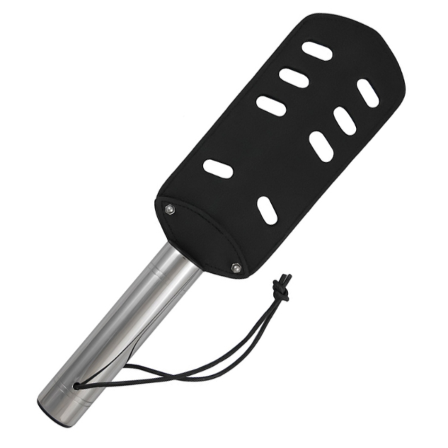 Pagaie de fessée à trous en cuir et acier inoxydable — METAL HARD