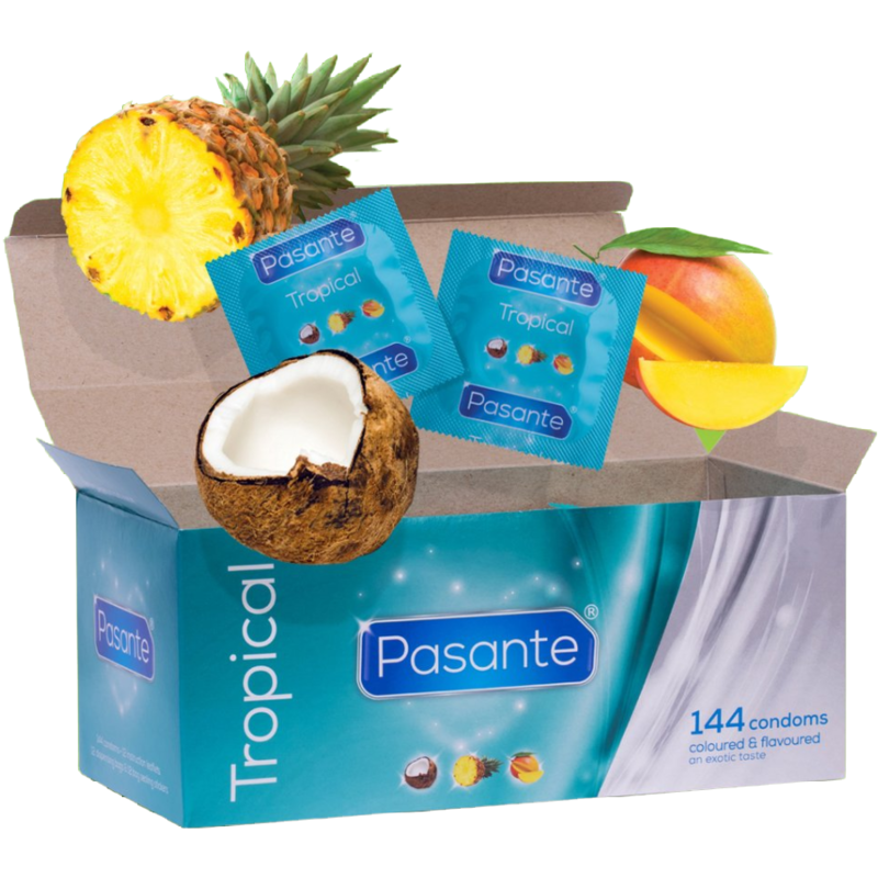Préservatifs saveurs exotiques (mangue, ananas, noix de coco) – Lot de 144 — PASANTE