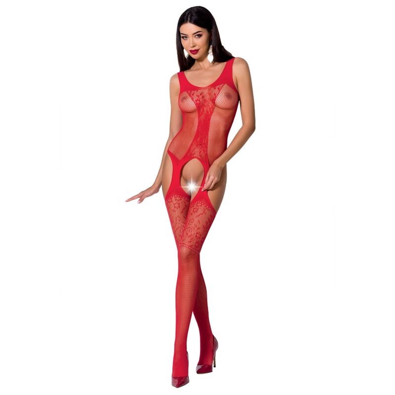 Body en résille avec entrejambe ouvert rouge — PASSION WOMAN