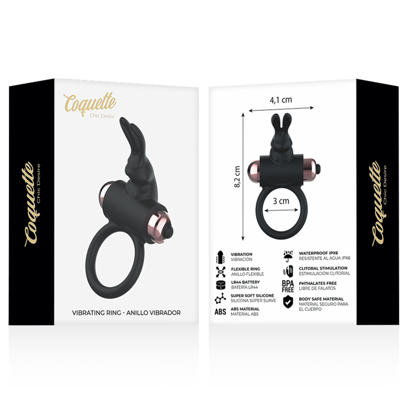 Anneau vibrant chic noir et or — COQUETTE TOYS