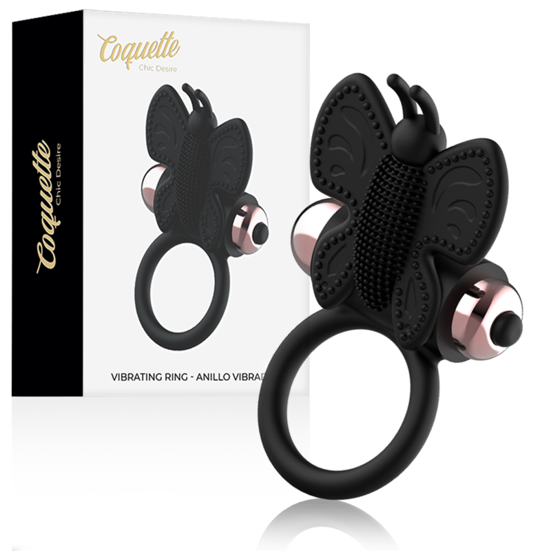 Anneau vibrant papillon noir et or — COQUETTE TOYS