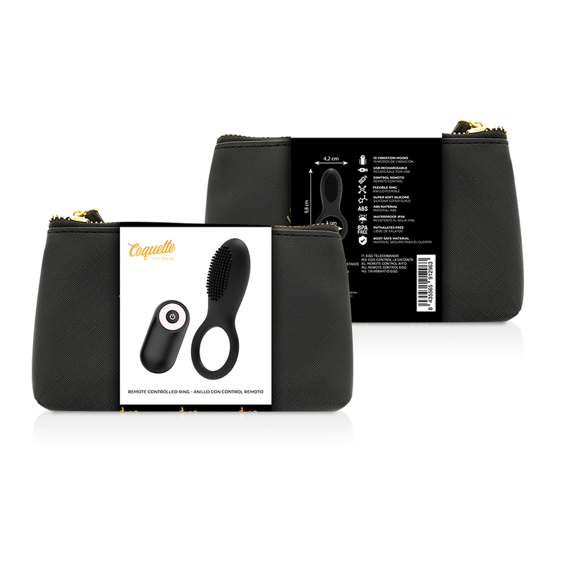 Anneau vibrant télécommandé rechargeable noir et or — COQUETTE TOYS