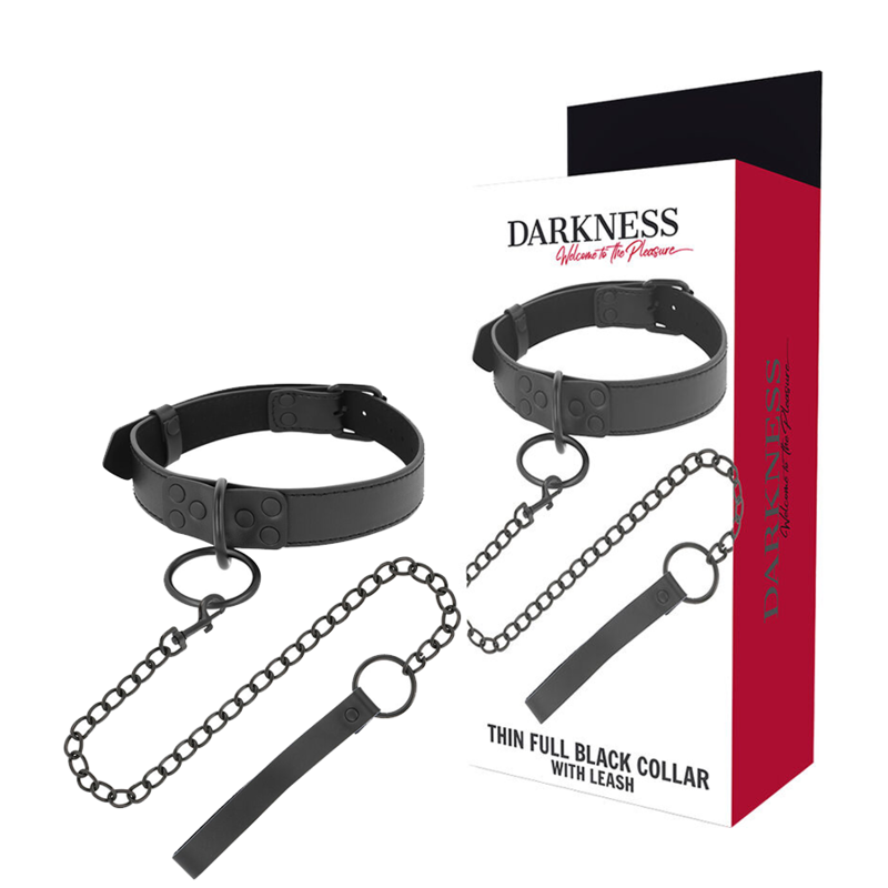 Collier de soumission noir avec chaîne et poignée — DARKNESS BONDAGE