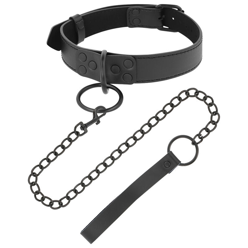 Collier de soumission noir avec chaîne et poignée — DARKNESS BONDAGE