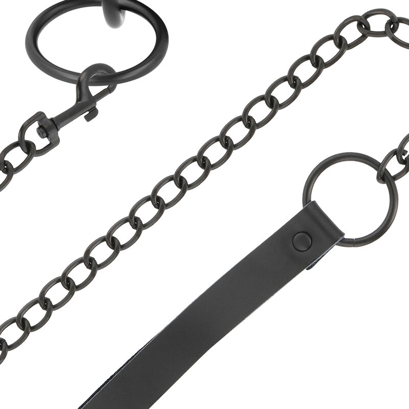 Collier de soumission noir avec chaîne et poignée — DARKNESS BONDAGE
