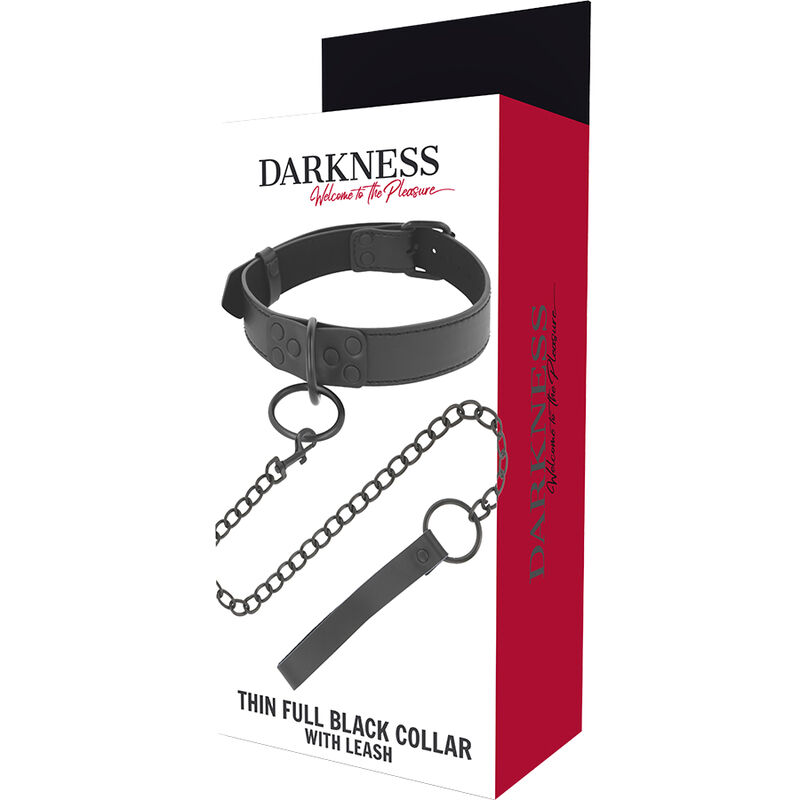 Collier de soumission noir avec chaîne et poignée — DARKNESS BONDAGE