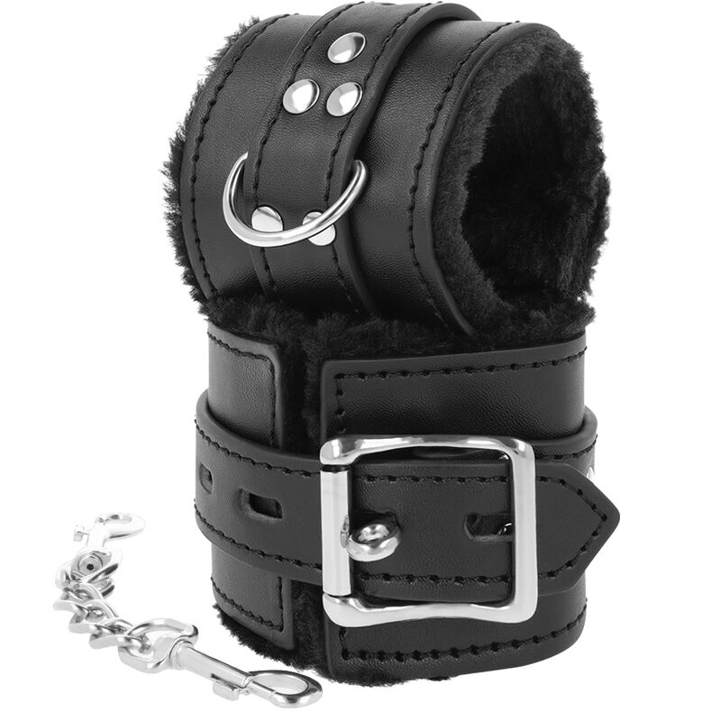 Menottes doubles en fausse fourrure noire — DARKNESS BONDAGE