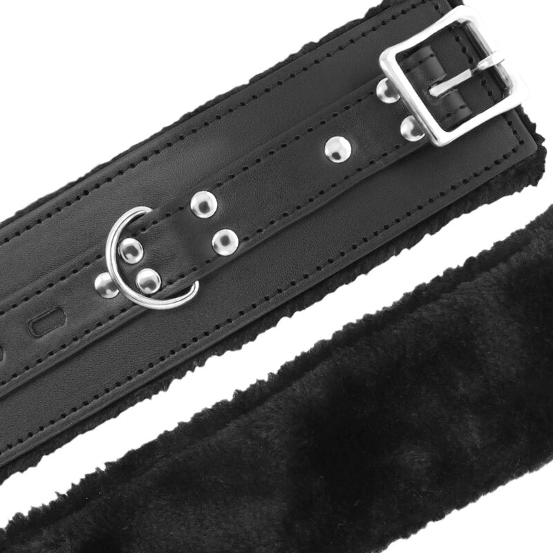 Menottes doubles en fausse fourrure noire — DARKNESS BONDAGE