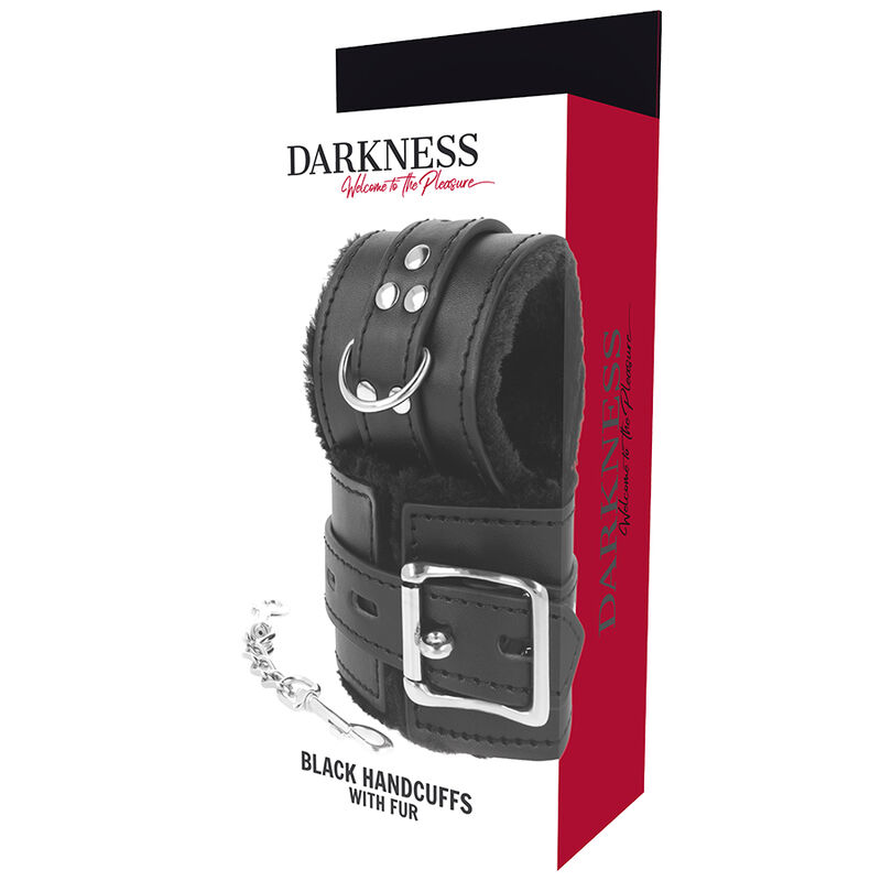 Menottes doubles en fausse fourrure noire — DARKNESS BONDAGE