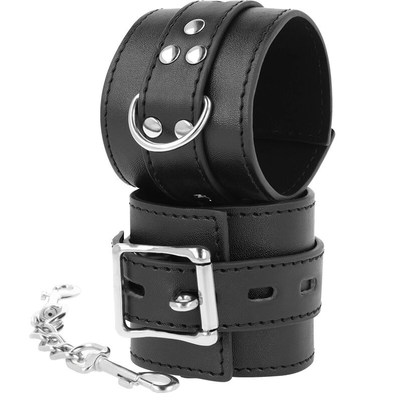 Menottes en simili cuir noir avec chaînes réglables — DARKNESS BONDAGE
