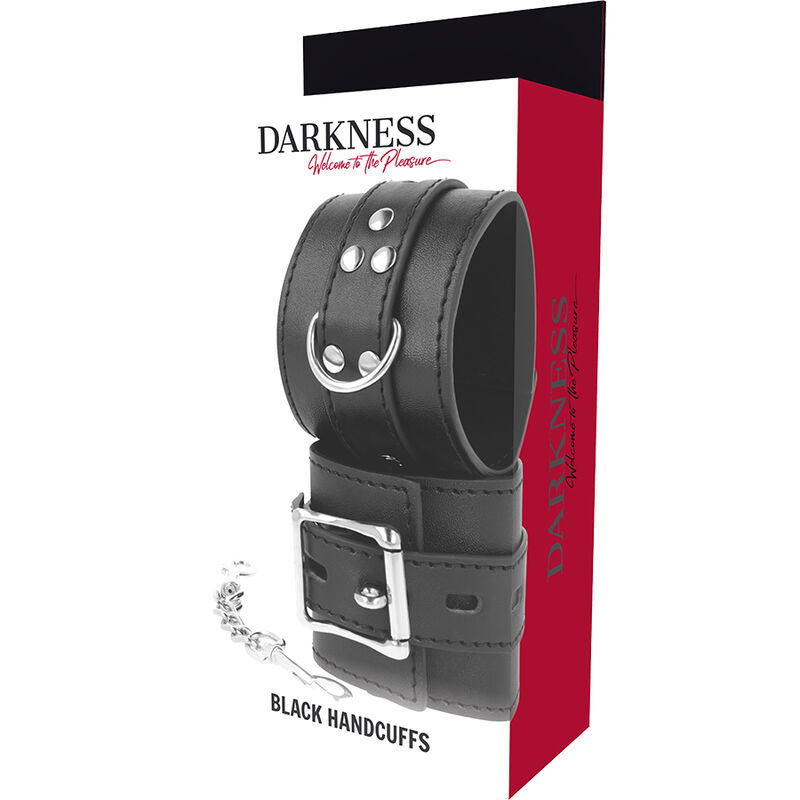 Menottes en simili cuir noir avec chaînes réglables — DARKNESS BONDAGE