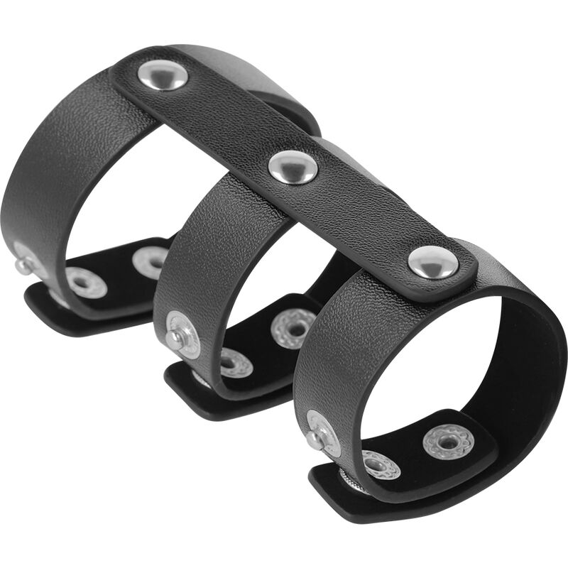 Double anneau de pénis et testicules en cuir réglable — DARKNESS BONDAGE
