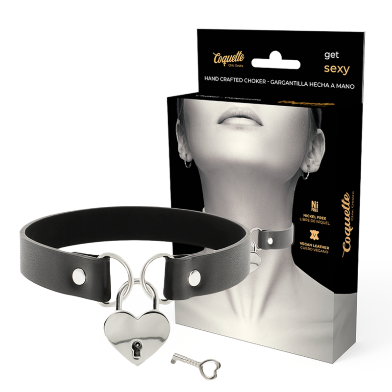 Collier fétiche en cuir vegan avec cœur et clé — COQUETTE ACCESSORIES