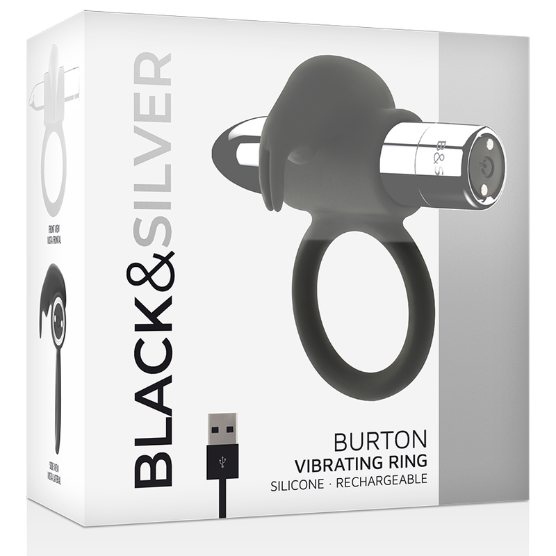 Bague vibrante rechargeable Burton 10 modes de vibration — BLACK&SILVER
