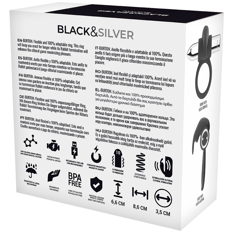 Bague vibrante rechargeable Burton 10 modes de vibration — BLACK&SILVER