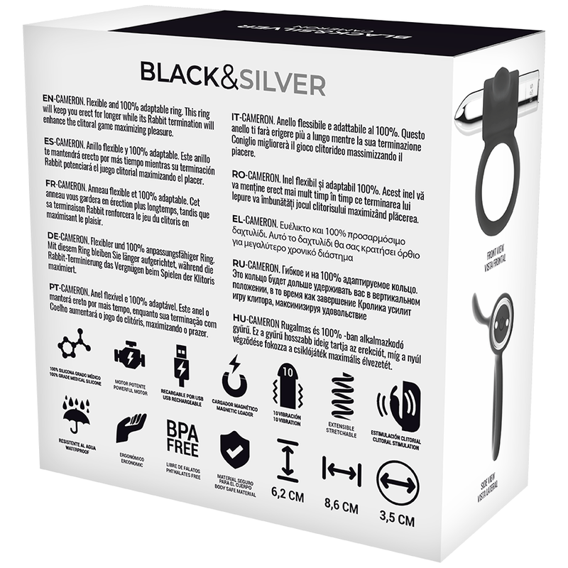 Anneau vibrant rechargeable Cameron — BLACK&SILVER