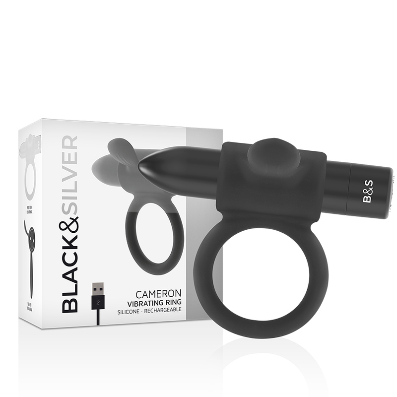 Anneau vibrant rechargeable Cameron noir — BLACK&SILVER