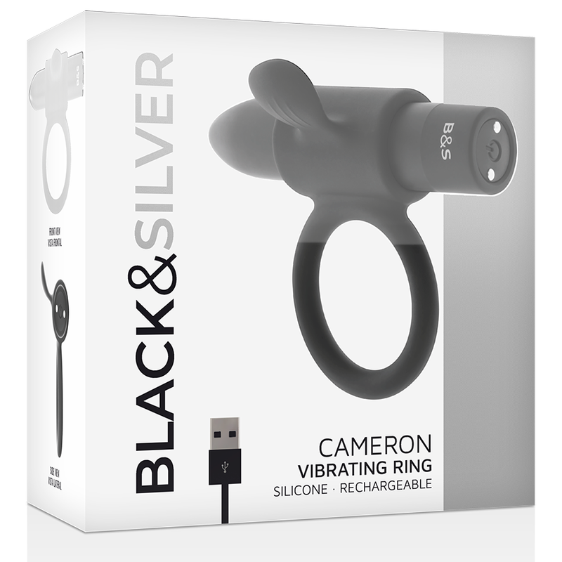 Anneau vibrant rechargeable Cameron noir — BLACK&SILVER