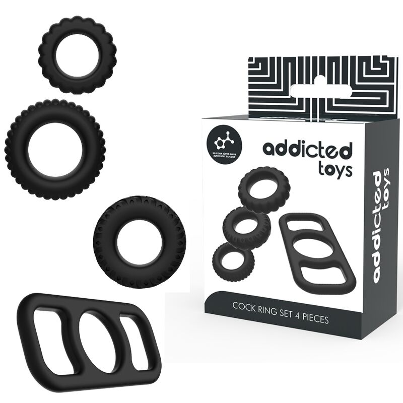 Ensemble d'anneaux péniens en silicone souple 4 pièces — ADDICTED TOYS
