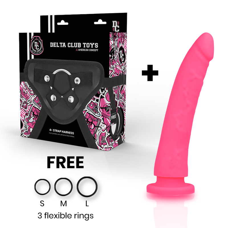 Harnais et gode silicone rose 17 cm — DELTACLUB