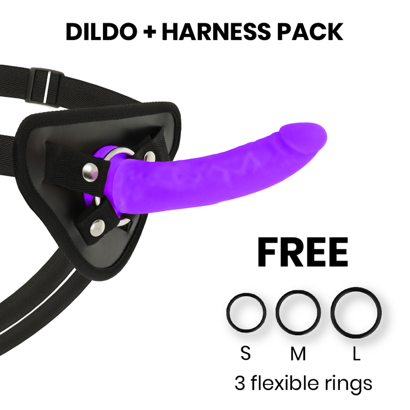 Harnais et gode en silicone violet 17 cm — DELTACLUB
