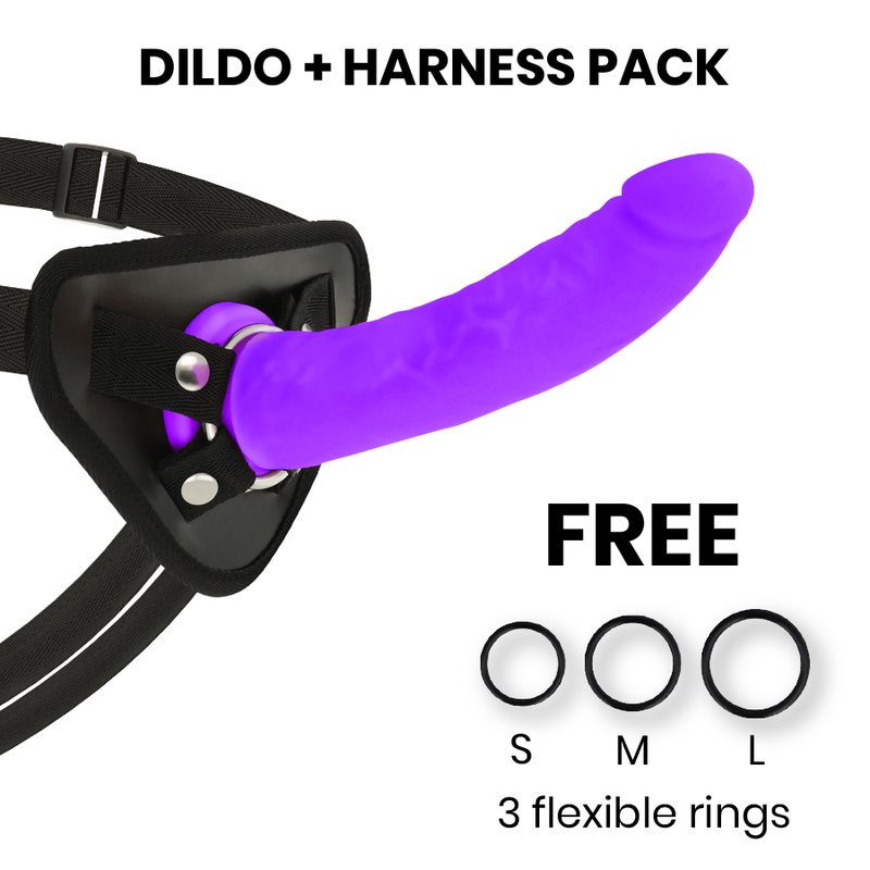 Arnès et gode en silicone violet 20 cm — DELTACLUB