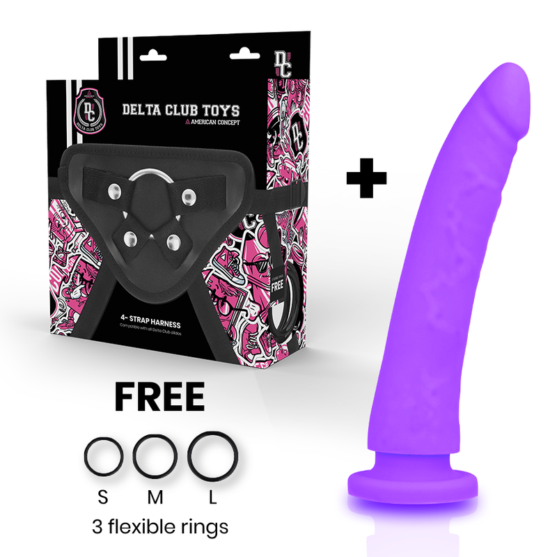 Arnès et gode en silicone violet 20 cm — DELTACLUB