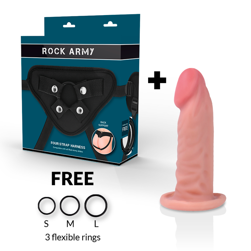 Harnais et gode réaliste double densité 14 cm — ROCK ARMY