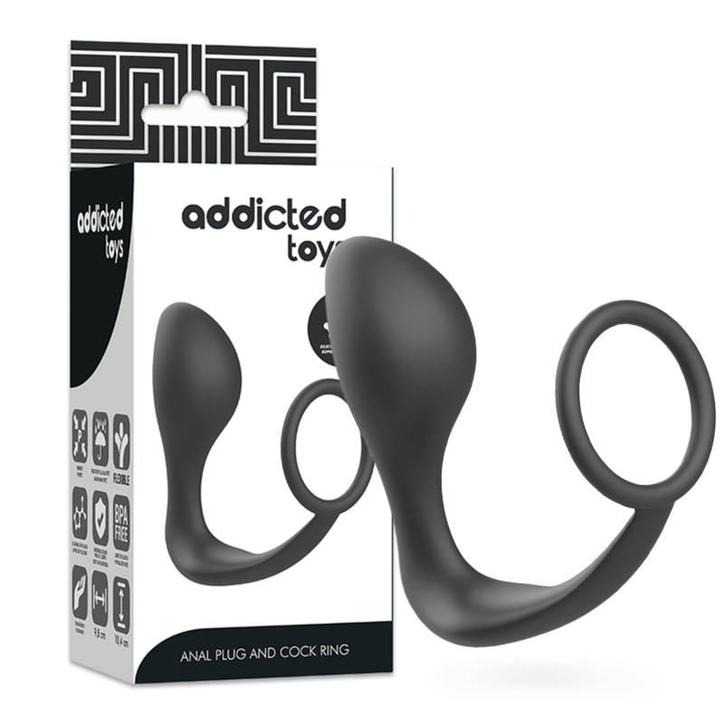 Plug anal avec anneau en silicone noir — ADDICTED TOYS