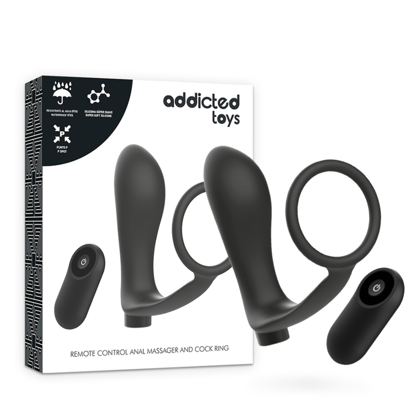 Anneau pénis avec plug anal rechargeable et télécommande — ADDICTED TOYS