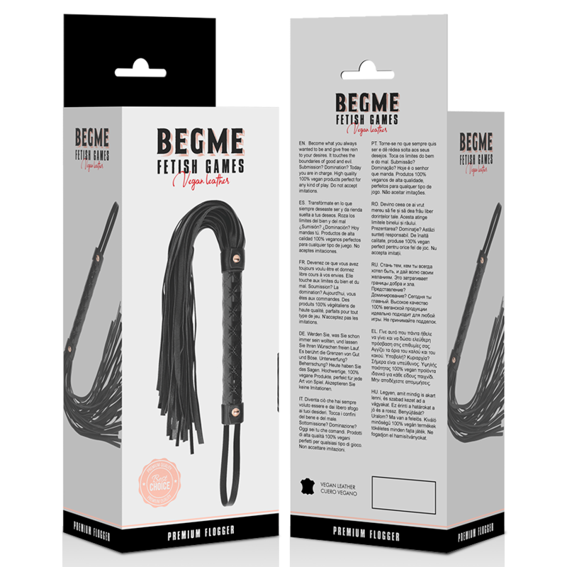 Fouet fétichiste en cuir vegan noir — BEGME BLACK EDITION