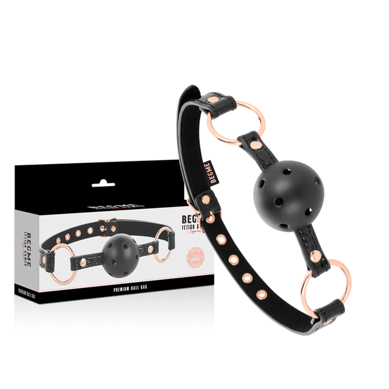Bâillon à boule en cuir vegan respirant — BEGME BLACK EDITION